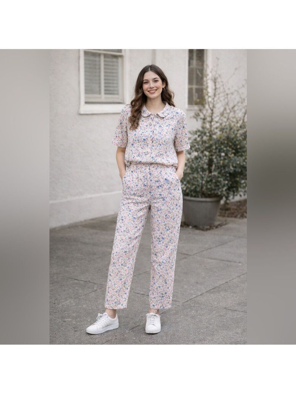 Vintage 80s 90s Corduroy Floral Pants  granny pastel  LizSport cottagecore boho